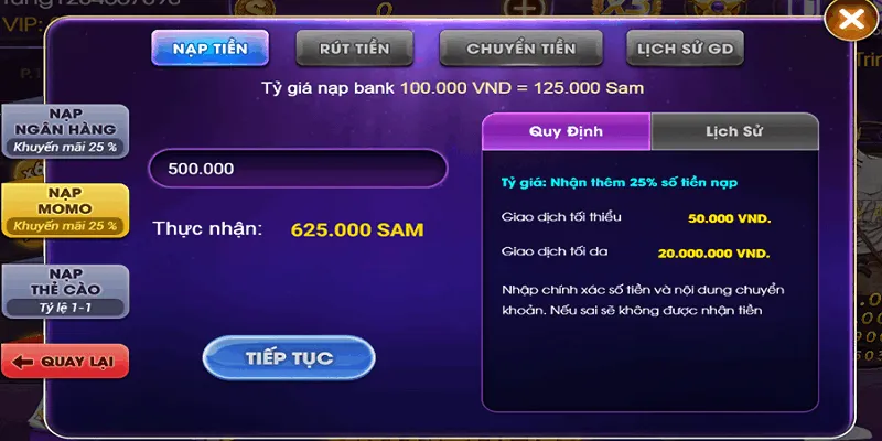 Quy trình rút tiền Sam86 nhanh chóng nhất